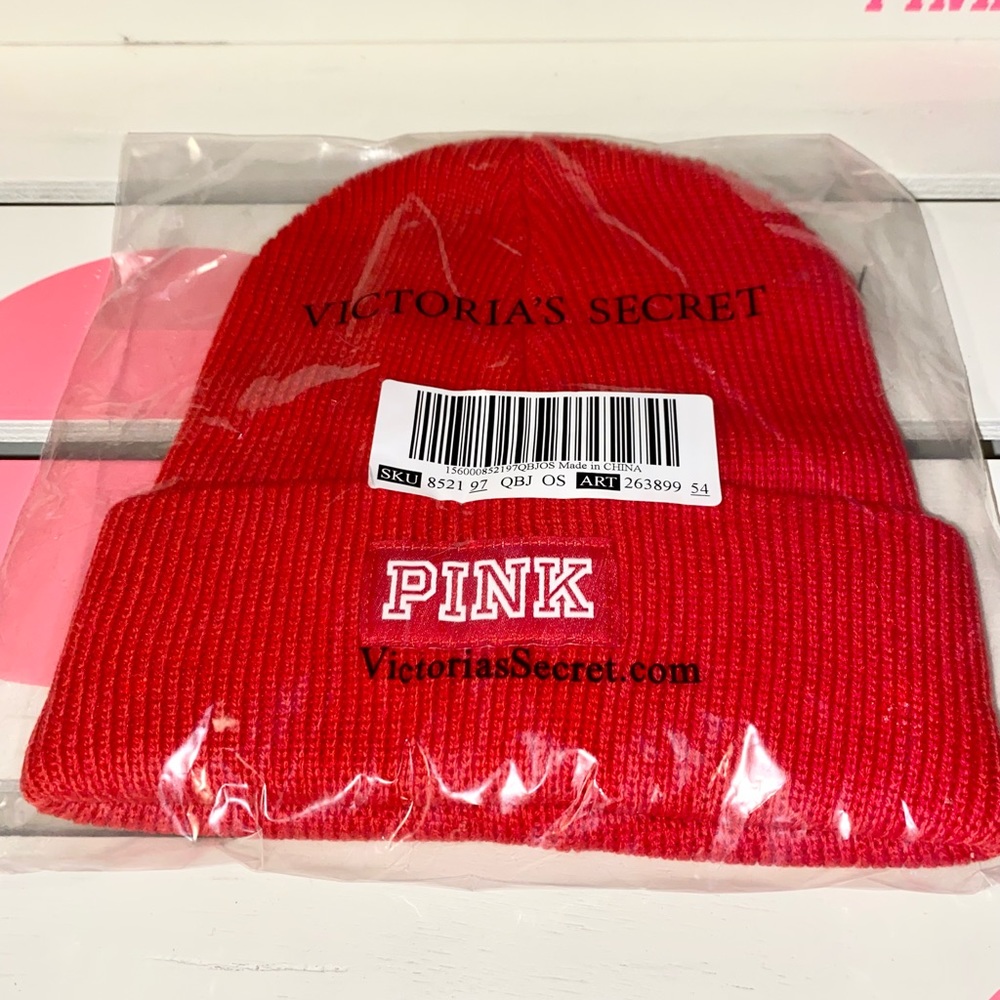 Victoria’s Secret PINK beanie hat red pepper NEW